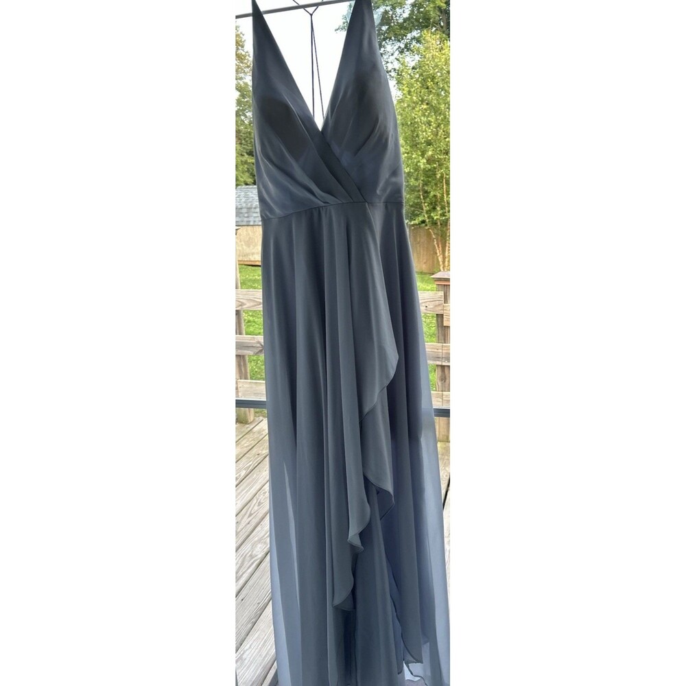 Jenny Yoo Collection VneckChiffon Dusty Blue/Grey Gown Bridesmaid Formal Dress 6